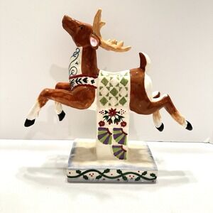 Jim Shore Holiday Traditions Reindeer Porcelain Candle Holder Christmas Table‎